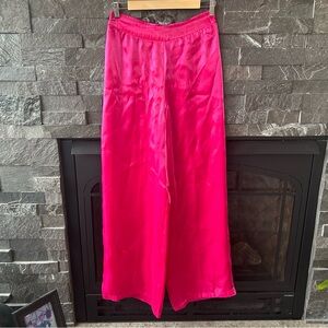 House of Harlow 1960 Neon Pink Satin Wide-Leg Pants